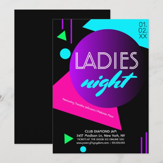 Invitation Flourescent Night Club Dames Circulaire promotionn (Devant / Derrière)