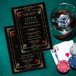 Invitation Flourish Gold Art Deco Casino Vegas Poker<br><div class="desc">Stylish Casino Royale and Great Gatsby themed design. It feobjets vintage gold black art deco style, a Roaring 1920's old Hollywood gold gold flourish frame, hearts, Q and K on two corners (simulating playing cards), on gold Art Black Deco pattern background. "Special wording are used as in poker game" On...</div>