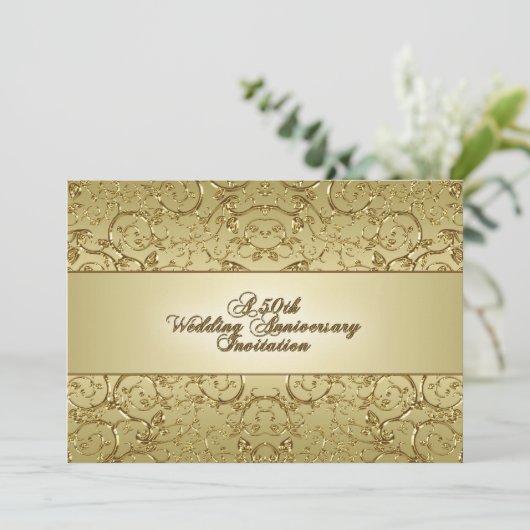 Invitation Flourish Golden 50e Anniversaire de Mariage (Debout devant)