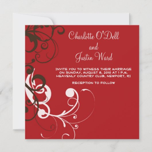 Invitation flourish ; mariage rouge (Devant)