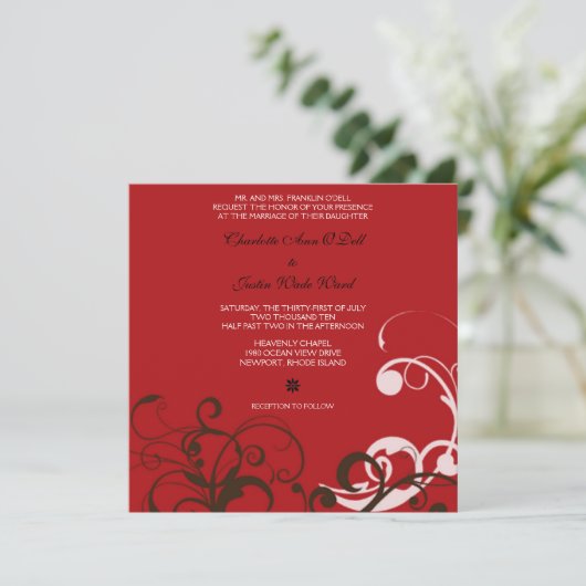 Invitation flourish ; mariage rouge (Debout devant)