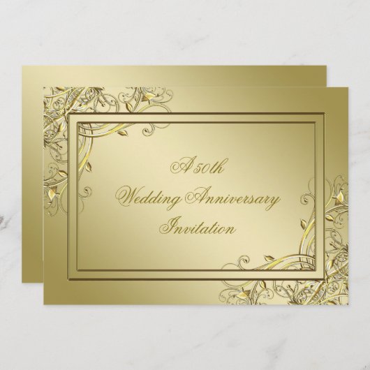 Invitation Flourish Or 50e Anniversaire de Mariage (Devant / Derrière)