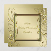 Invitation Flourish Or Noir 50e Anniversaire de Mariage (Devant / Derrière)