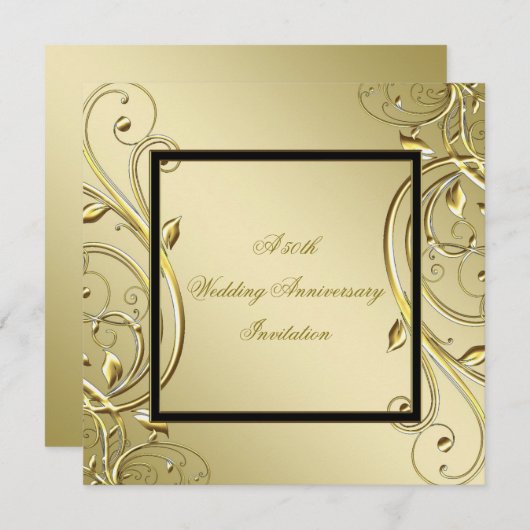 Invitation Flourish Or Noir 50e Anniversaire de Mariage (Devant / Derrière)