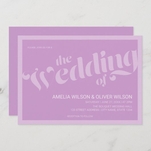 Invitation Flourissant Typographie Lavender Lilac Mariage (Devant / Derrière)