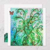 Invitation FLOURISSES FANTAISISTES bleu vert blanc brillant (Devant / Derrière)