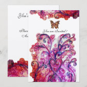 Invitation FLOURISSES FANTAISISTES rouge rose violet blanc vi (Devant / Derrière)