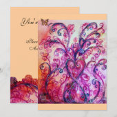 Invitation FLOURISSES FANTASISTES rouge vif, rose violet (Devant / Derrière)