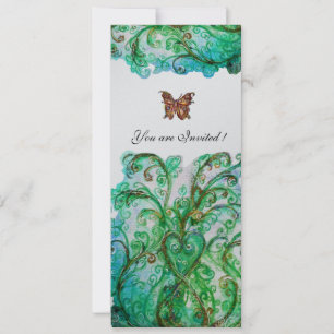 Invitation FLOURITURES FANTAISISTES bleu vert argent brillant