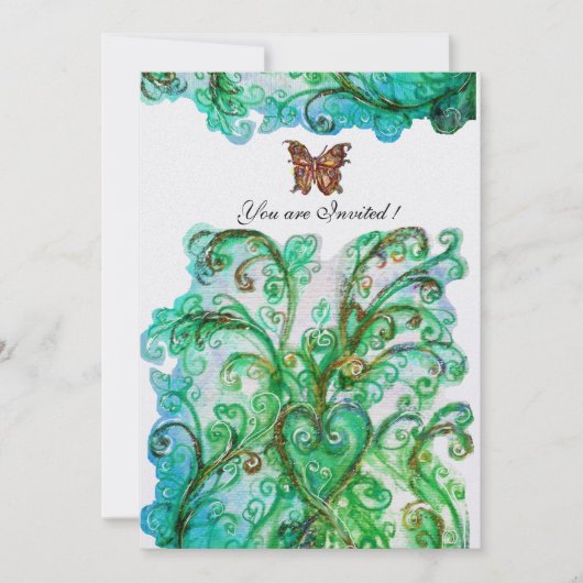 Invitation FLOURITURES FANTAISISTES bleu vert perle blanche b (Devant)