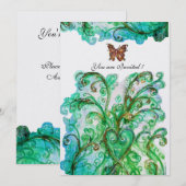 Invitation FLOURITURES FANTAISISTES bleu vert perle blanche b (Devant / Derrière)