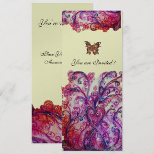 Invitation FLOURITURES FANTAISISTES rouge rose violet argent 