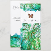 Invitation FLOURITURES FANTASQUES Fleurs blanches bleues vert (Devant / Derrière)