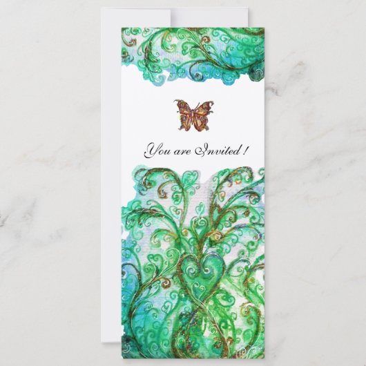 Invitation FLOURITURES FANTASQUES Fleurs blanches bleues vert (Devant)