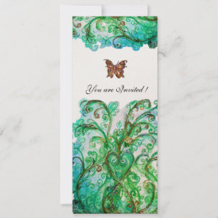 Invitation FLOURITURES FANTASQUES Fleurs blanches bleues vert