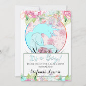 Invitation Flow Unicorn blue C'est un garçon ! (fleurs & dand (Devant)