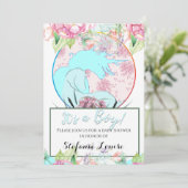Invitation Flow Unicorn blue C'est un garçon ! (fleurs & dand (Debout devant)