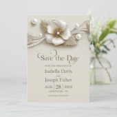 Invitation Flower and Pearls Wedding Save the Date (Debout devant)