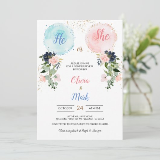 Invitation Flower Balloons Genre Revela Party (Debout devant)