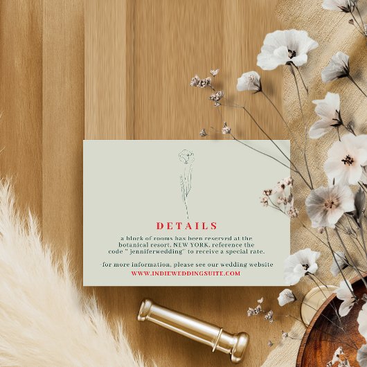 Invitation Flower Boho Greenery Rouge mariage Détails botaniq