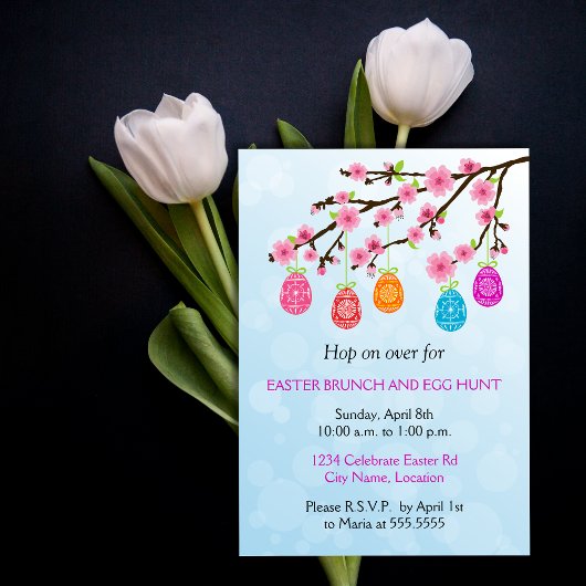 Invitation Flower Branch Fête des oeufs de Pâques