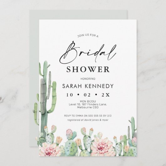 Invitation Flower Cactus Fiesta Fête des mariées succulente (Devant / Derrière)