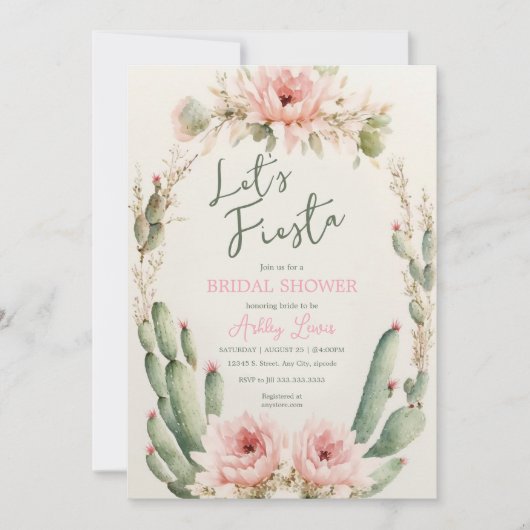 Invitation Flower Cactus nuptiale douche, Boho Flowers (Devant)