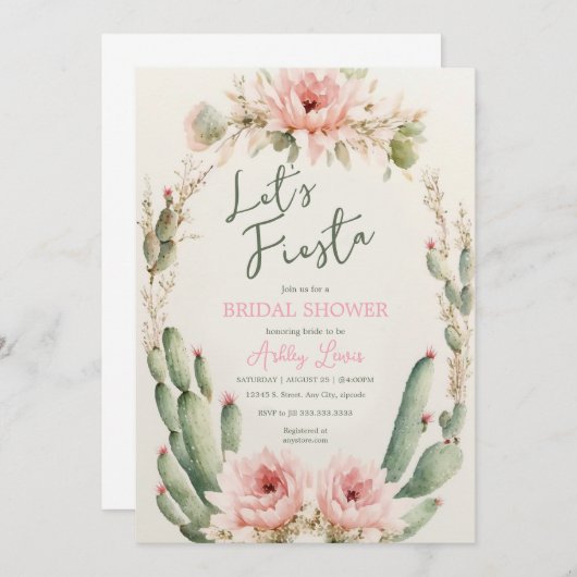 Invitation Flower Cactus nuptiale douche, Boho Flowers (Devant / Derrière)