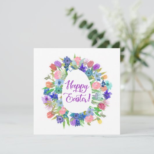Invitation Flower Egg Shaped Wreath Happy Easter (Debout devant)