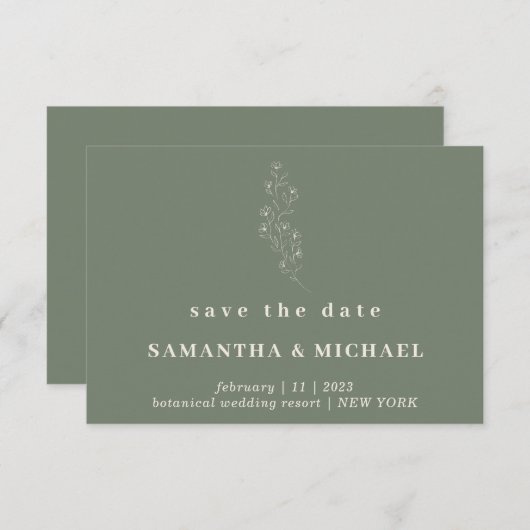 Invitation Flower Elegant Sage Green Indie Enregistrer la dat (Devant / Derrière)