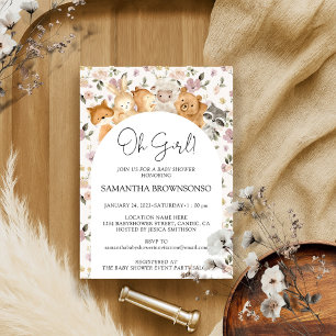 Invitation Flower Forest Animaux Budget Oh Girl Baby shower