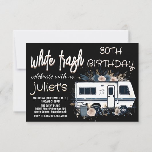 Invitation Flower fun white trash 30TH Anniversaire invitatio (Devant)