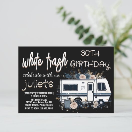 Invitation Flower fun white trash 30TH Anniversaire invitatio (Debout devant)