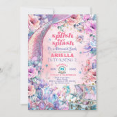Invitation Flower Glitter Mermaid Tail 2nd Birthday  (Devant)