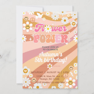 Invitation Flower Power Super fille de 5ème anniversaire invi