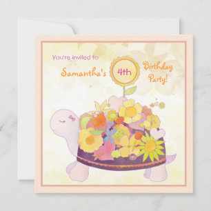 Invitation Flower Turtle Anniversaire de enfant Party