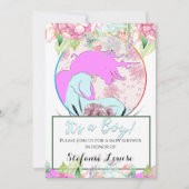 Invitation Flower Unicorn Pink C'est un garçon ! (fleurs &dan (Devant)