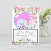 Invitation Flower Unicorn Pink C'est un garçon ! (fleurs &dan (Debout devant)