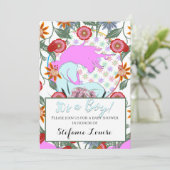 Invitation Flower Unicorn Pink C'est un garçon ! (fleurs et r (Debout devant)