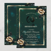 Invitation Flowers Gold Frame Green Wine Glass 60th (Devant / Derrière)
