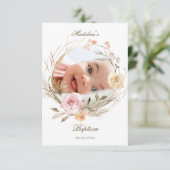 Invitation flowers wreath Baptism small thank you cards (Debout devant)