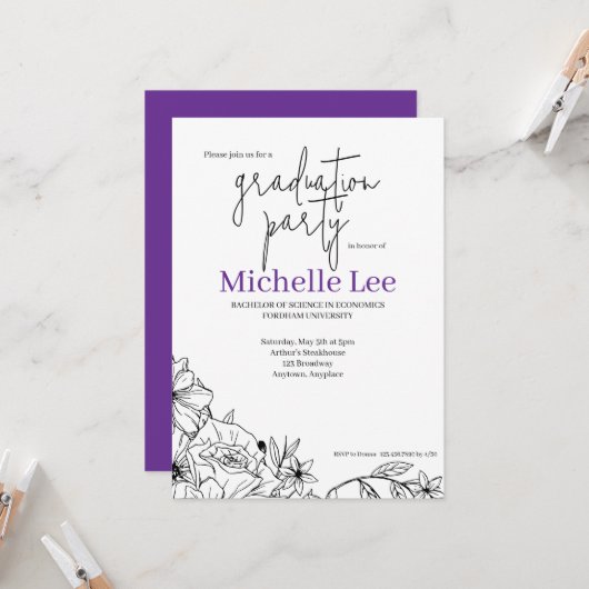 Invitation Flowery Bright Graduation Party (Devant/Arrière en situation)