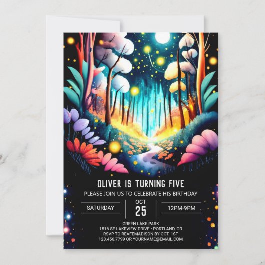 Invitation Fluciole éditable Forêt Anniversaire (Devant)
