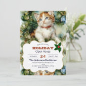 Invitation Fluffy christmas cat Watercolor (Debout devant)