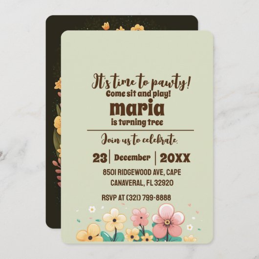 Invitation Fluffy Corgi Chien Chien Chiot Anniversaire Retro  (Devant / Derrière)