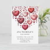 Invitation Fluffy Red Floral Heart Baby Shower (Debout devant)