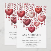 Invitation Fluffy Red Floral Heart Baby Shower (Devant / Derrière)