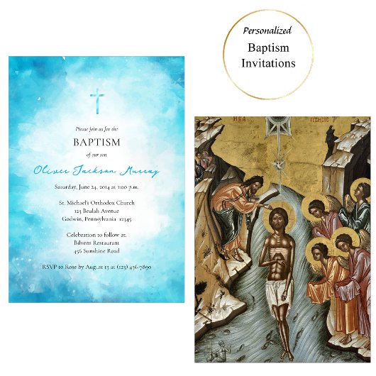 Invitation Fluffy Soft Cerulean Clouds Orthodox Baptism