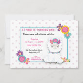 Invitation Fluffy White Llama Polka Dot Premier anniversaire (Devant)