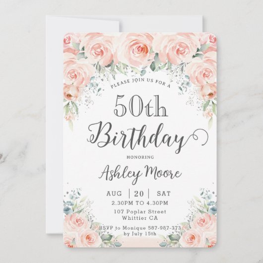 Invitation Flush doux Rose verdure 50e anniversaire (Devant)
